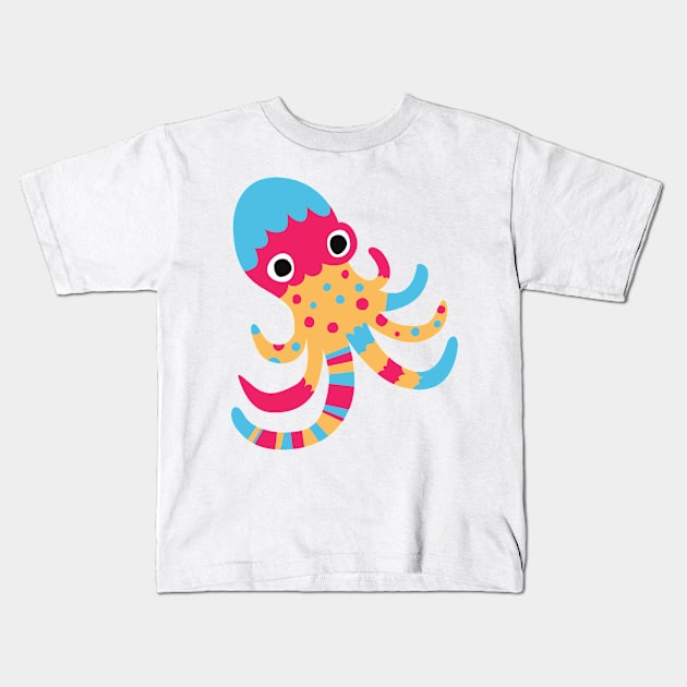 Cute Octopus Cartoon Multicolor Kids T-Shirt by FunnyMoonCosmic